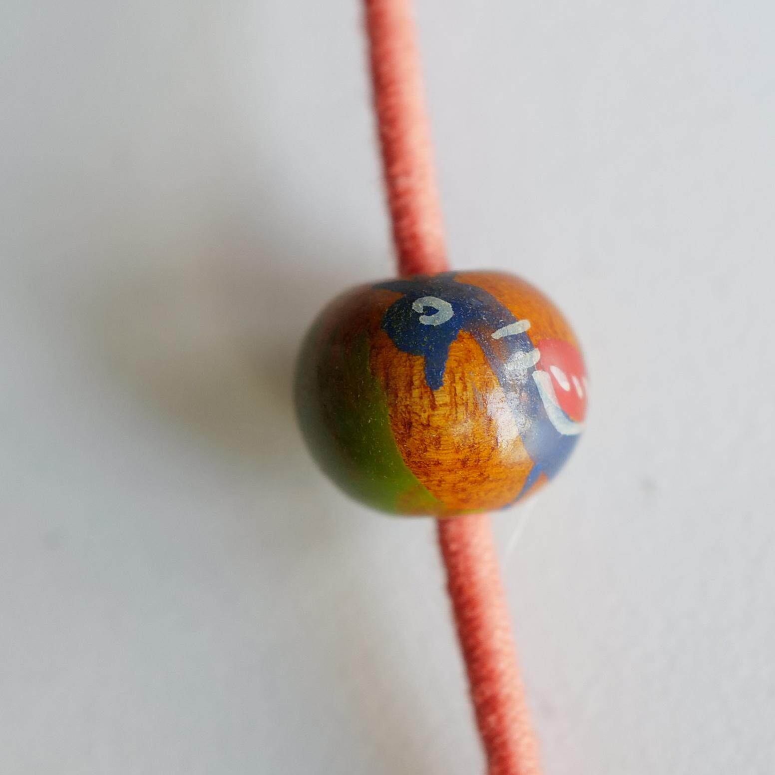 木质手绘橘底蓝鸟绿草图案串珠