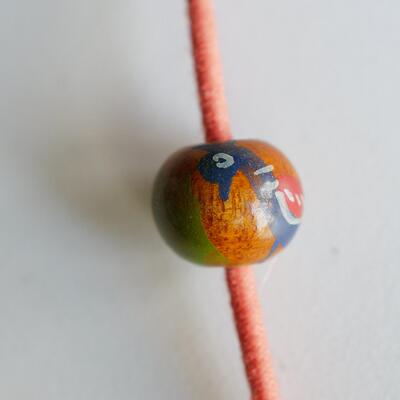 木质手绘橘底蓝鸟绿草图案串珠