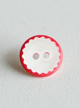 13mm 一颗价英国Textile Garden白色贝壳红色锯齿花纹边缘纽扣