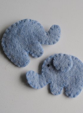 约65mm宽45mm高一片价格德国JIM灰粉蓝色大象羊毛毡布贴装饰片