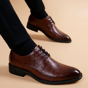 小皮鞋男冬季透气真皮棕色商务正装英伦风韩版潮流软底内增高男鞋