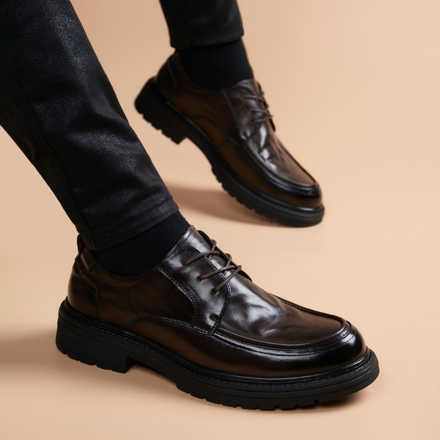 皮鞋男真皮商务正装棕色英伦青年潮流头层牛皮软底透气内增高男鞋