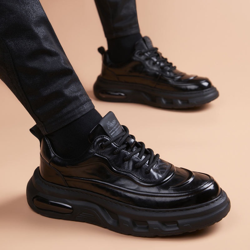 男鞋2025新款气垫真皮商务运动休闲皮鞋男厚底增高百搭潮流老爹鞋