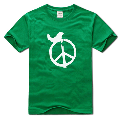 和平标志反战绿色t恤圆领短袖