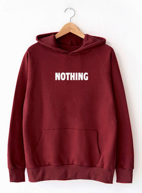 noting 英文印花简约秋冬抓绒加绒厚连帽套头卫衣男帽衫大码纯棉