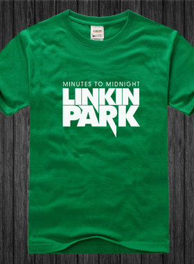 linkin park纯棉宽松摇滚圆领文化衫绿色T恤短袖男休闲体恤有大码