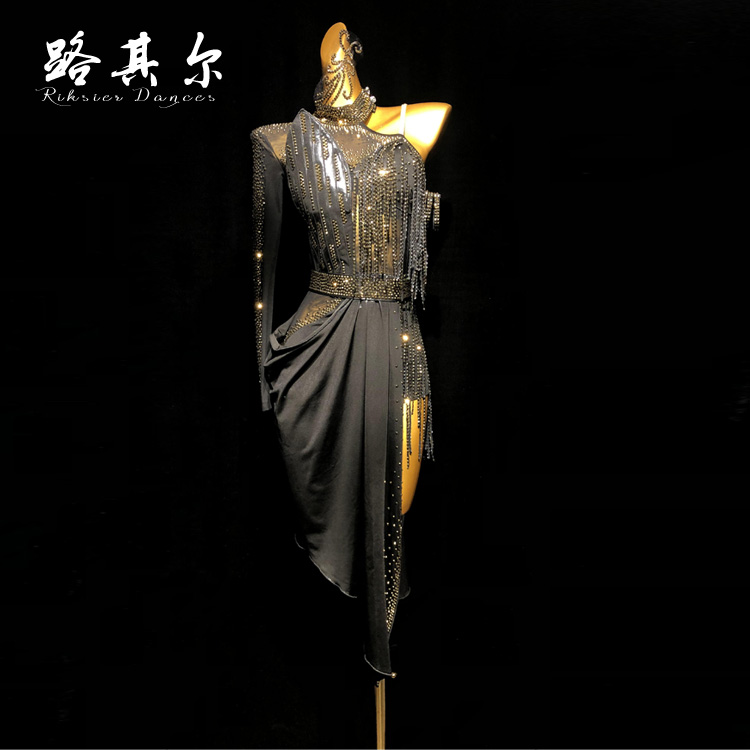 路其爾*女士新款拉丁舞表演服裝國(guó)標(biāo)舞比賽服燙鉆兒童定制款