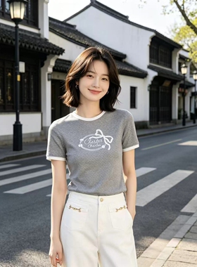 CHESTER CHARLES | 2026新款 撞色领边蝴蝶结logo纯棉圆领短袖T恤