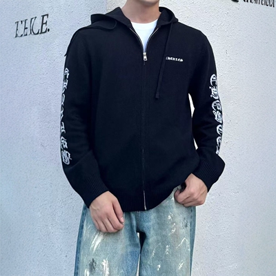 CHESTER CHARLES | 2026新款 男款 双侧袖子logo连帽拉链针织开衫