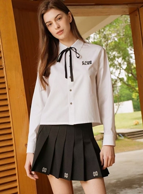 CHESTER CHARLES | 2026新款 立体字母logo系带领结纯棉长袖衬衫