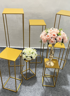 婚庆铁艺路引结婚道具铁皮架子金色方框花柱婚礼布置装饰摆件花架