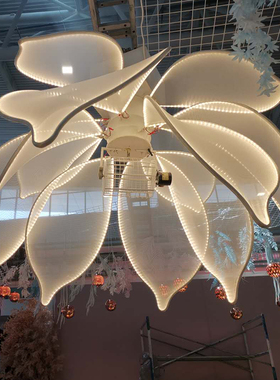 动感牡丹花吊顶发光挂饰 婚礼堂场景布置道具 铁艺遥控水晶花摆件