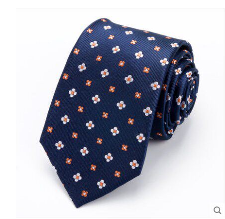 7.5cm男士商务英伦韩版蓝色小花时尚职业工作结婚桑蚕丝窄领带