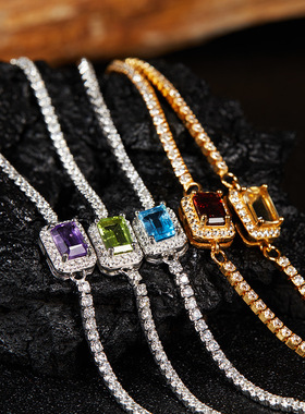 S925纯银天然石榴石橄榄石托帕石黄水晶紫水晶彩宝手链女直播