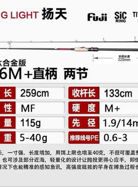 扬天YANGLIGHT  S86M+   远投综合直柄两节路亚竿  SIC钛合金导环