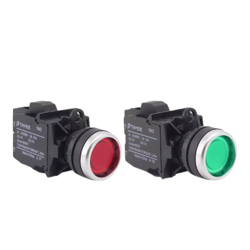 正品天逸 AC220V 24VDC带灯按钮开关自复LED平钮LA42PD-10 11 -22