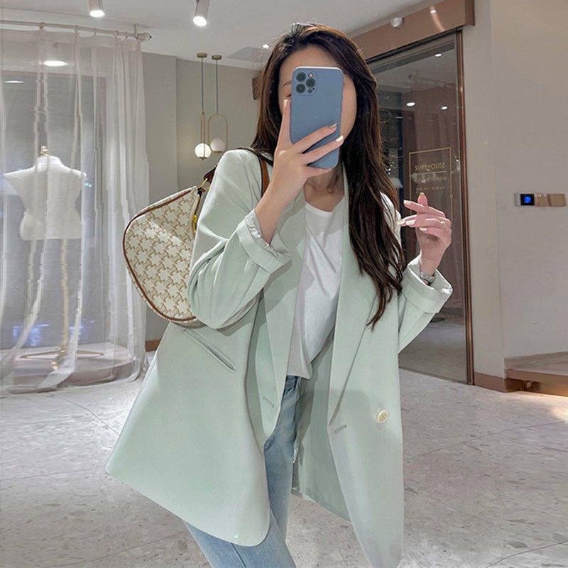 高级感炸街薄荷绿西装外套女早春新款小个子设计感小众西服