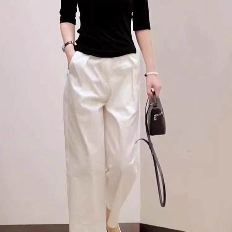 今年流行2026年夏季新款女高级感白色高腰显瘦宽松直筒九分阔腿裤