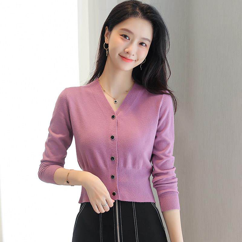 v领针织开衫外套女薄款秋季女装2025新款 短款收腰上衣小个子毛衣