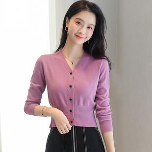 v领针织开衫外套女薄款秋季女装2025新款 短款收腰上衣小个子毛衣