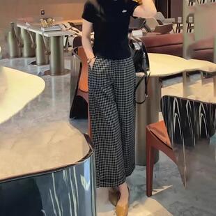 经典格子九分休闲裤女夏季新款高腰显瘦时髦气质百搭直筒阔腿裤子