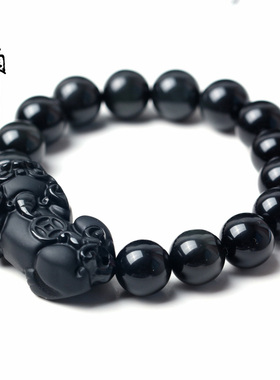晶万顺天然黑曜石貔貅貔貅手链