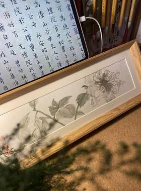 手绘中式水墨花卉画实木框裱客厅背景墙装饰禅意新中式家居摆件