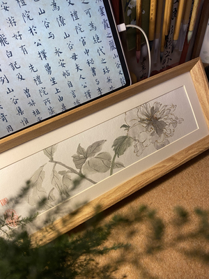 手绘中式水墨花卉画实木框裱客厅背景墙装饰禅意新中式家居摆件