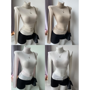 大衣内搭~气质天丝羊毛高领修身打底衫上衣女简约弹力性感长袖T恤