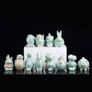 稀雀汝瓷十二生肖摆件茶宠