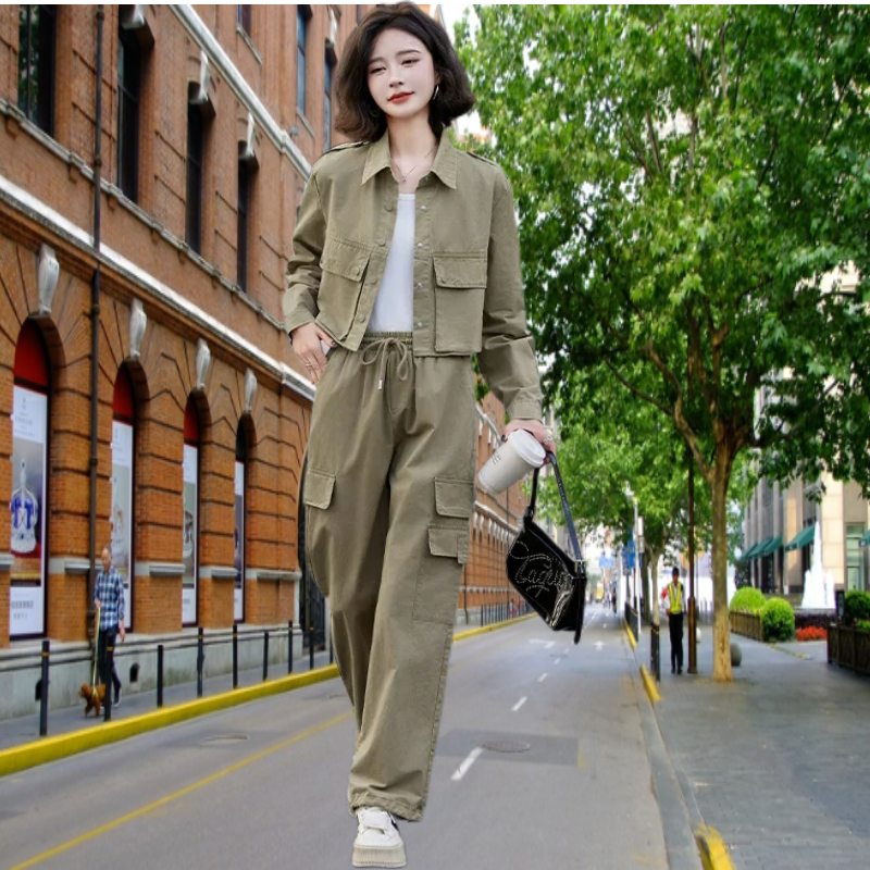 慵懒风休闲运动套装女2024秋季新品韩版小个子工装裤潮酷穿搭