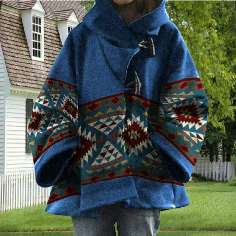 小个子毛呢外套女2024秋冬新款宽松中长款复古印花毛呢外套