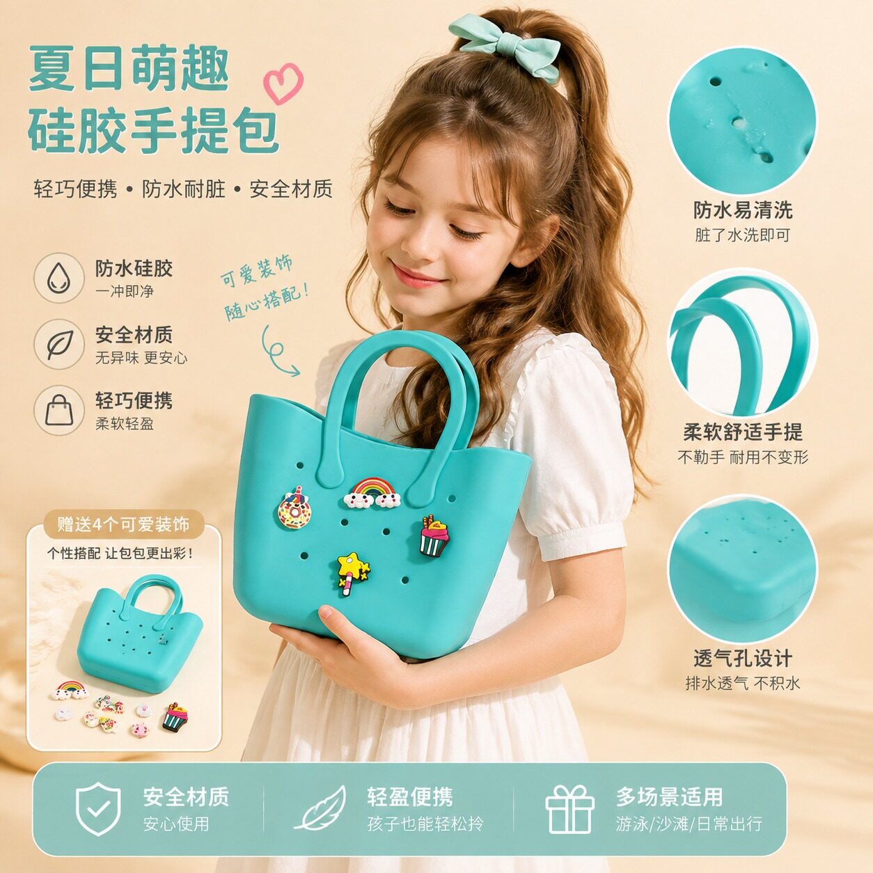 女童硅胶洞洞手提包沙滩玩水