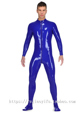 Latex catsuit纯天然乳胶衣男式男款连体衣紧身衣包身衣包脚定做