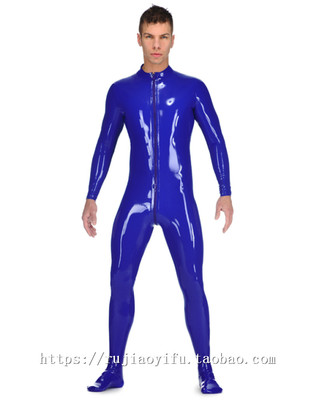 Latex catsuit纯天然乳胶衣男式男款连体衣紧身衣包身衣包脚定做