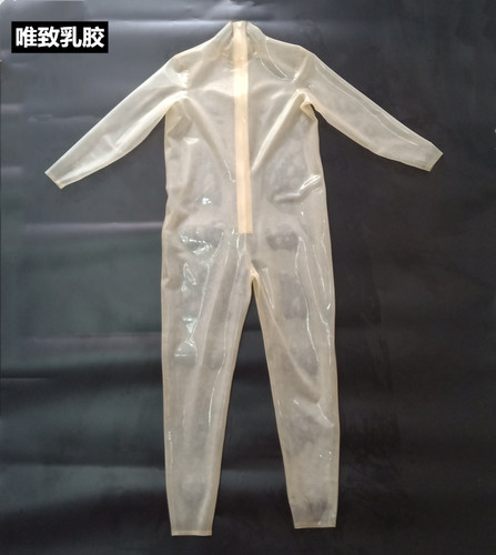 Latex catsuit 纯天然乳胶衣连体衣紧身衣透明本色原色男女定制