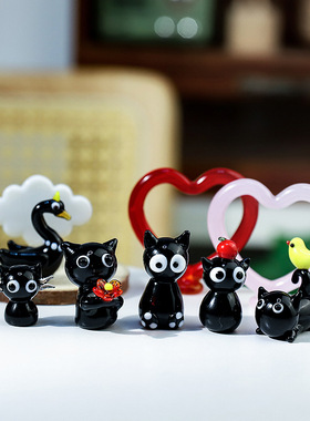 创意琉璃黑色小猫宠物可爱摆件家居书房卧室装饰礼物玻璃工艺品