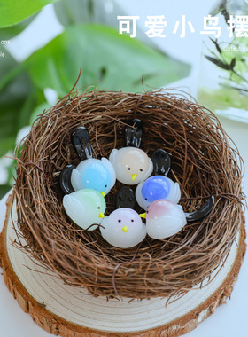 创意可爱小鸟笔架桌面玻璃摆饰客厅书桌家居彩色迷你云雀玻璃摆件