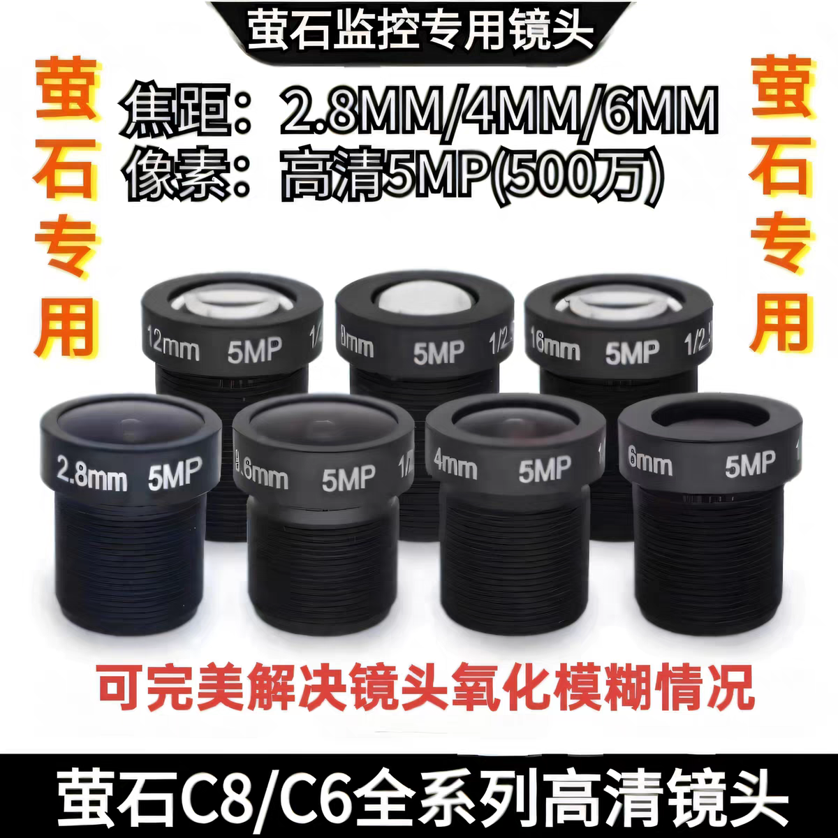 通用萤石摄像头玻璃镜头C8W/C6C/C8C/C2系列500万像素高清镜头