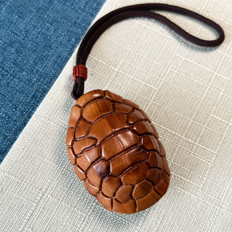 青蚨黄眉庵手工雕刻雷击枣木龟壳手把件