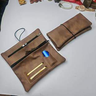 皮质手卷烟丝包绕绳折叠简约打火机收纳包便携多功能手卷配件烟包