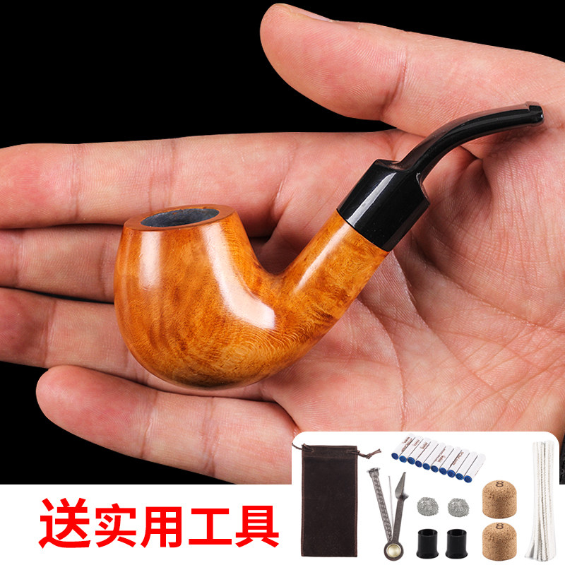 石楠木烟斗弯式过滤迷你实木烟斗掌心小烟斗 男士便携入门石楠根