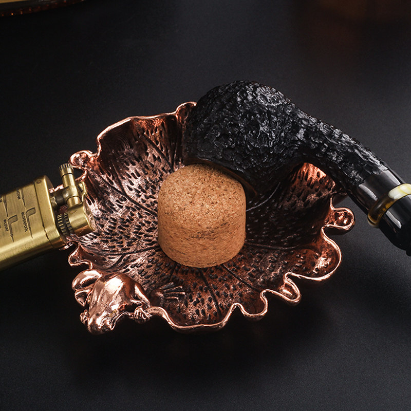 金属荷叶烟斗烟灰缸复古日式青蛙花边木塞敲灰器观赏烟灰盘斗配件