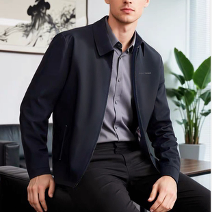夹克衫 休闲商务翻领夹克 青年男士 新款 弹力纯色绅士外套男 秋季