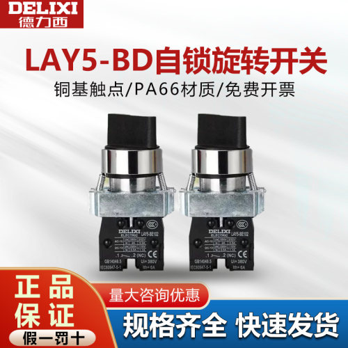 德力西金属按钮自锁旋钮开关XB2两档LAY5-BD25一常开一常闭380V6A