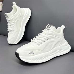2025新款 透气小白鞋 厚底增高老爹鞋 男鞋 皮面运动休闲鞋 款 男士 夏季
