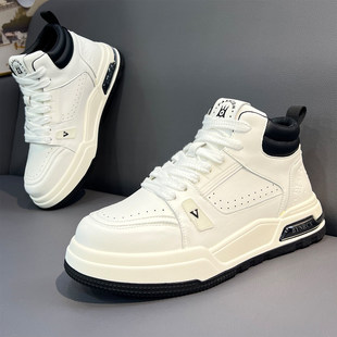 加绒保暖高帮小白鞋男2025秋冬季厚底百搭休闲鞋明星同款高端鞋子