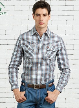 POLO圣大保罗 男衬衣新款纯棉格子双袋长袖衬衫PS13WH012