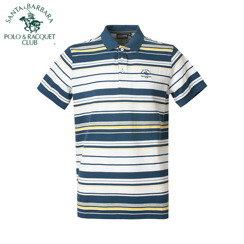 圣大保罗夏季男士商务宽松休闲横条纯棉短袖翻领T恤男款POLO衫