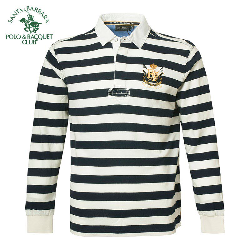 圣大保罗POLO男装纯棉条纹长袖T恤春秋季男士薄款上衣休闲polo衫